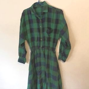 Green plaid dress flare midi S/M womens euc